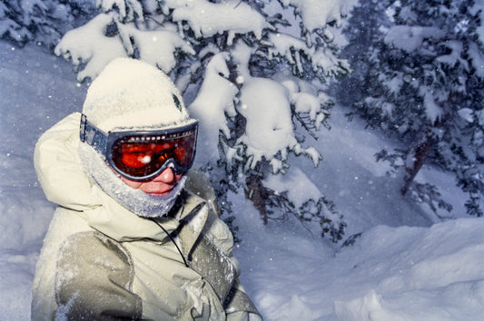 Portrait of snowboarder JP Martin in a snowstorm