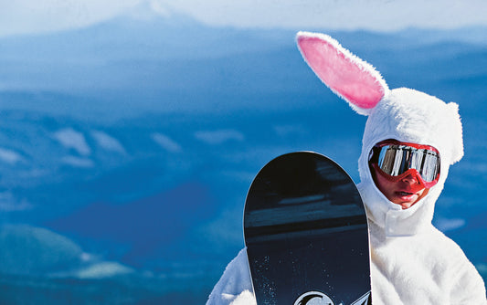 Snowboarder JP Solberg wearing a bunny suit costume