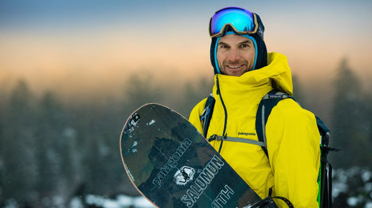 Snowboarder Josh Dirksen portrait at sunset 